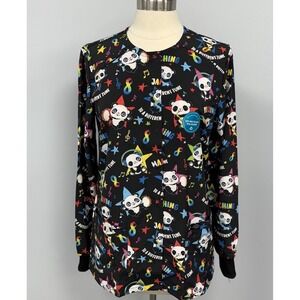 NWT Dickies Autism Awareness Scrub Jacket M Black Rainbow Panda Warm Up Scrubs